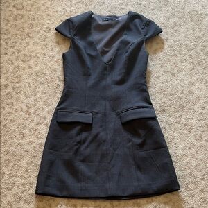 Charcoal Grey V-Neck Cap Sleeve Dress